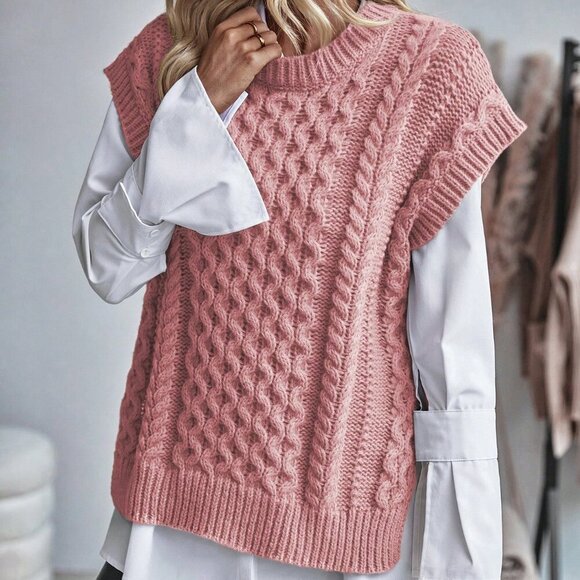 Pink Casual Women's Knit Sweater Vest - Picture 6 of 6